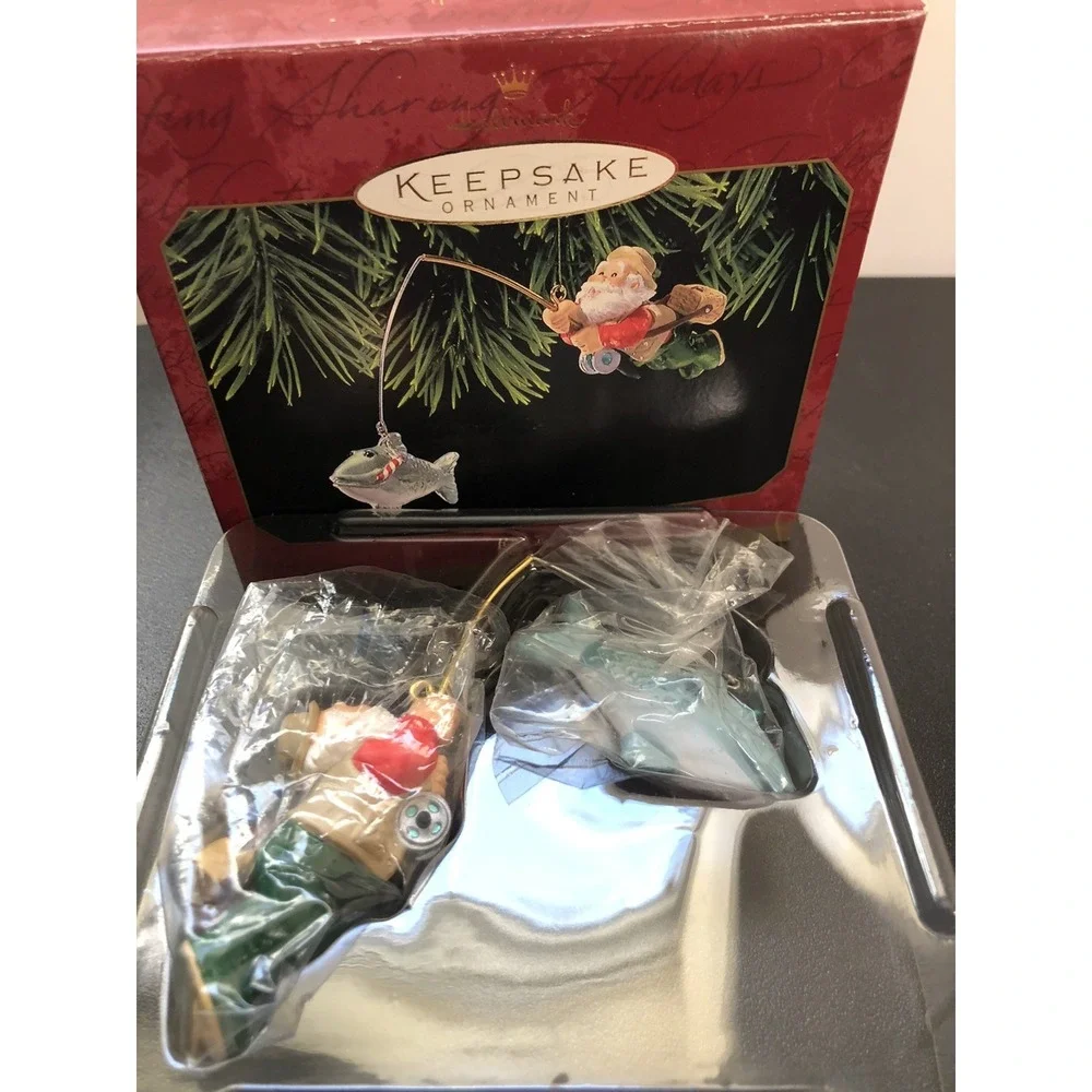 1999 Hallmark Reel Fun Fisherman‎ Santa Christmas Keepsake Ornament NEW